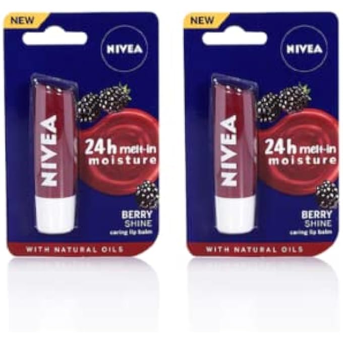 Nivea SET OF 2 BERRY SHINE 24H MELT-IN MOISTURE LIP BALMS,2 COUNT (PACK OF 1) - Image 1
